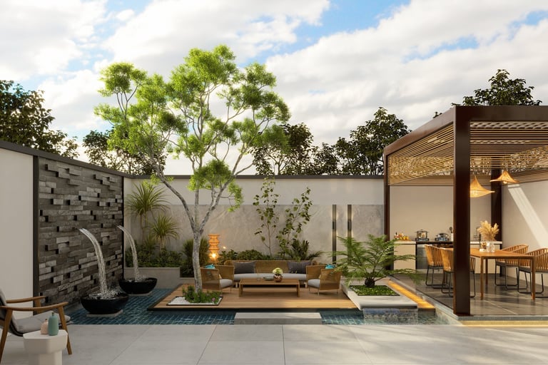 AI visualization of completed backyard patio with pergola